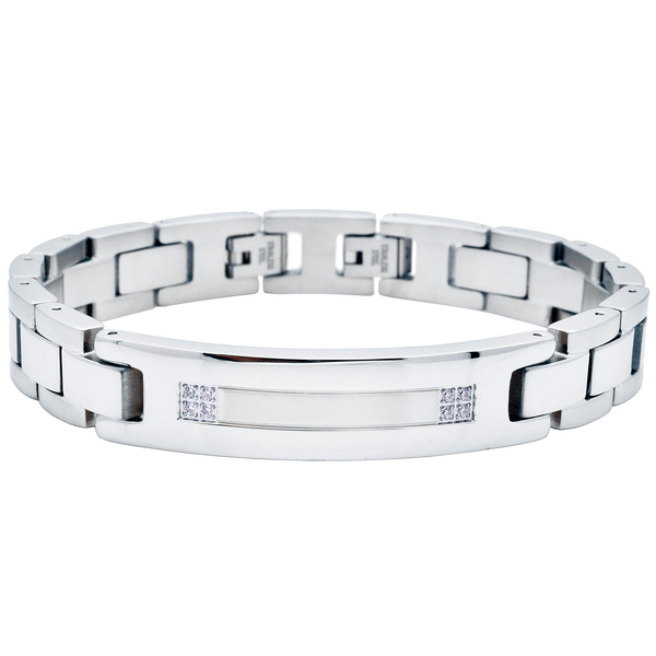 Mens Stainless Steel ID-Engravable Bracelet With Cubic Zirconia Arezzo Jewelers Elmwood Park, IL