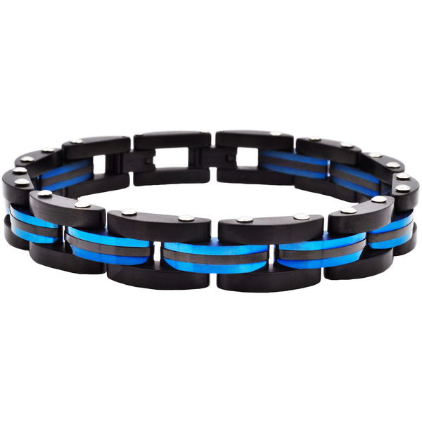 Mens Two Toned Striped Black and Blue Stainless Steel Bracelet Arezzo Jewelers Elmwood Park, IL