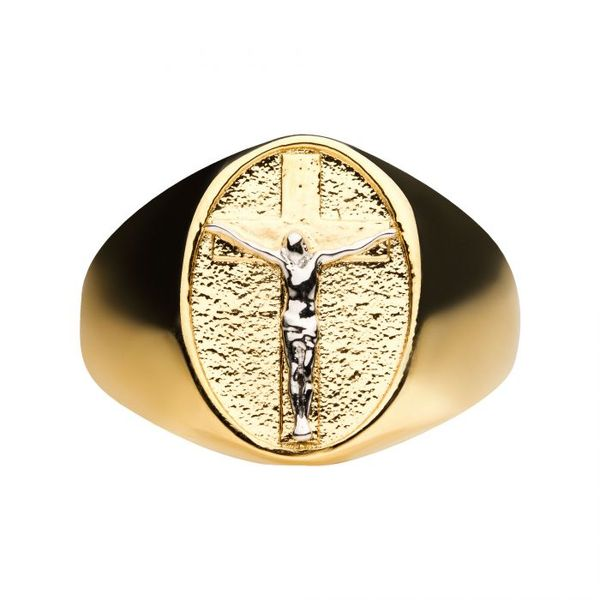 18K Gold Plated with Silver Plated Jesus Inlay Ring Arezzo Jewelers Elmwood Park, IL