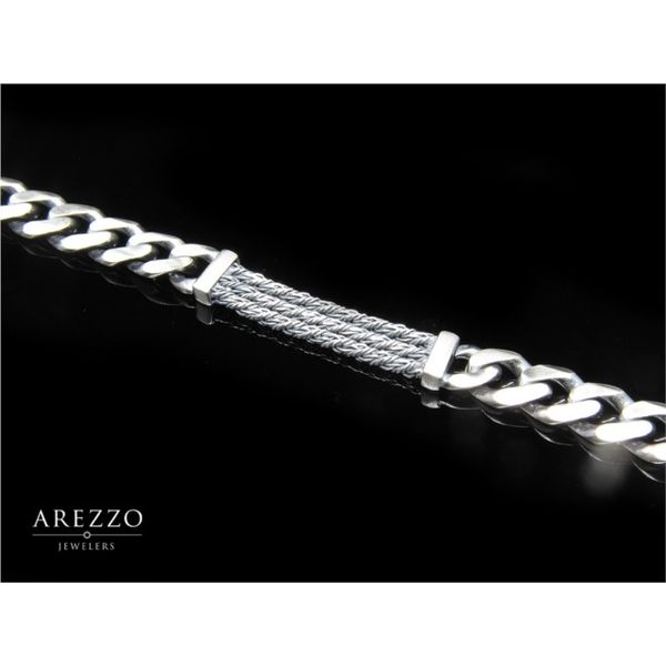 Men's Silver Brushed Link Bracelet Image 2 Arezzo Jewelers Elmwood Park, IL