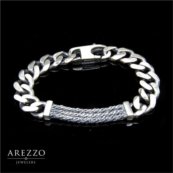 Men's Silver Brushed Link Bracelet Arezzo Jewelers Elmwood Park, IL