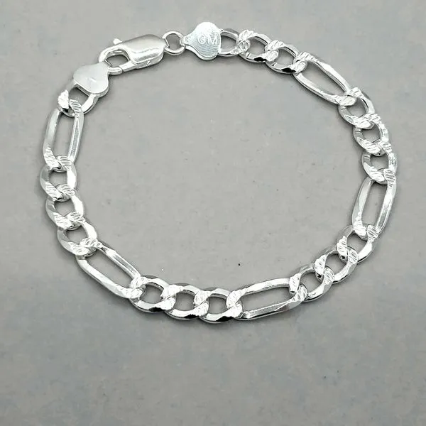 Silver 7.5mm Reversible Figaro Link Bracelet Image 2 Arezzo Jewelers Elmwood Park, IL