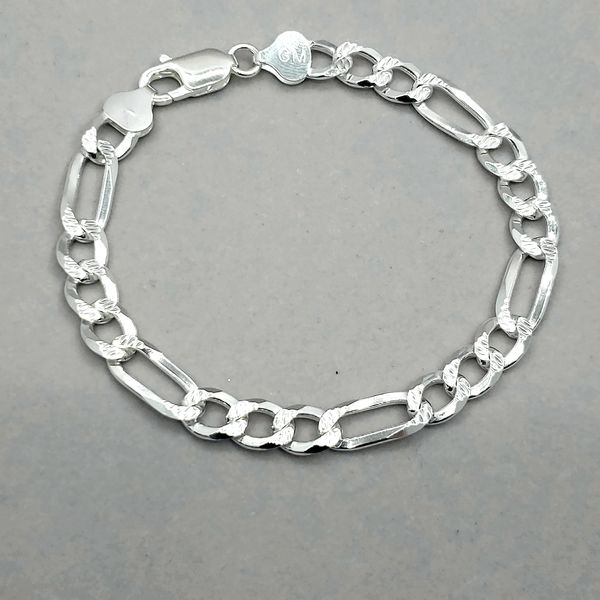 Silver 7.5mm Reversible Figaro Link Bracelet Image 2 Arezzo Jewelers Elmwood Park, IL