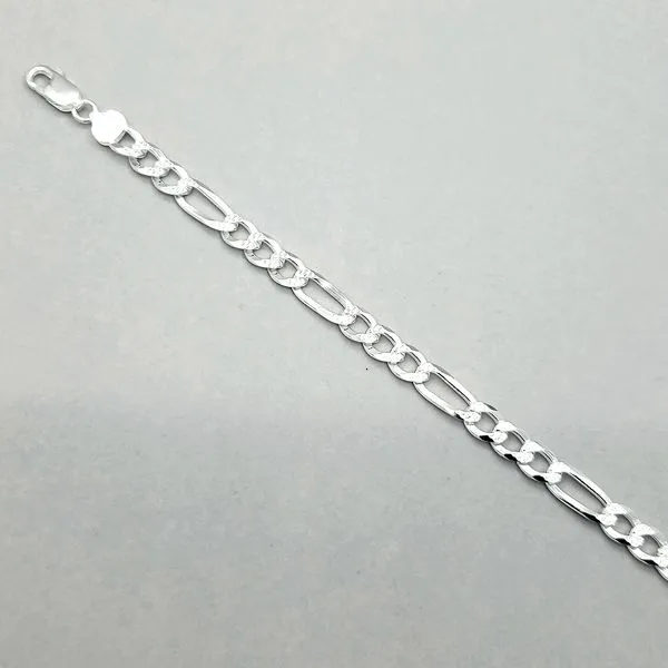 Silver 7.5mm Reversible Figaro Link Bracelet Image 4 Arezzo Jewelers Elmwood Park, IL