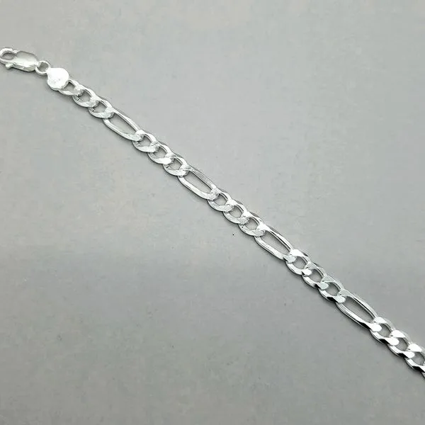 Silver 7.5mm Reversible Figaro Link Bracelet Image 3 Arezzo Jewelers Elmwood Park, IL