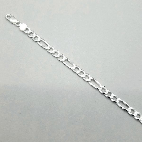 Silver 7.5mm Reversible Figaro Link Bracelet Image 4 Arezzo Jewelers Elmwood Park, IL