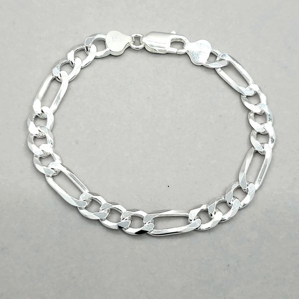 Silver 7.5mm Reversible Figaro Link Bracelet Arezzo Jewelers Elmwood Park, IL