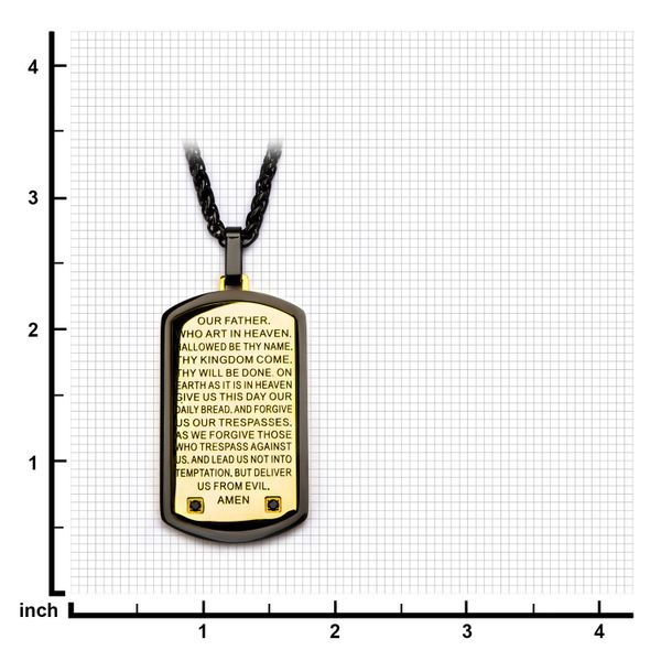 Two Tone w/ Lord's Prayer Black CZ Gem Dog Tag Pendant with Chain Image 3 Arezzo Jewelers Elmwood Park, IL