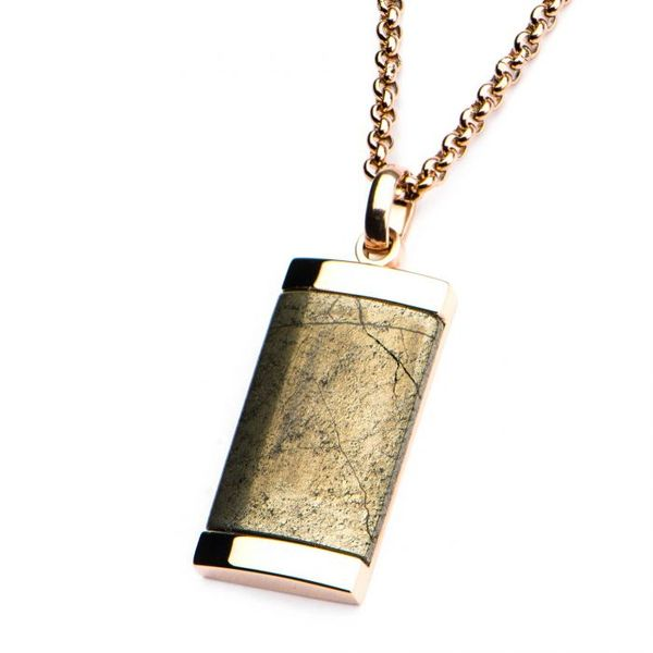Chalcopyrite Dog Tag Pendant with Rose Gold Plated Chain Image 2 Arezzo Jewelers Elmwood Park, IL