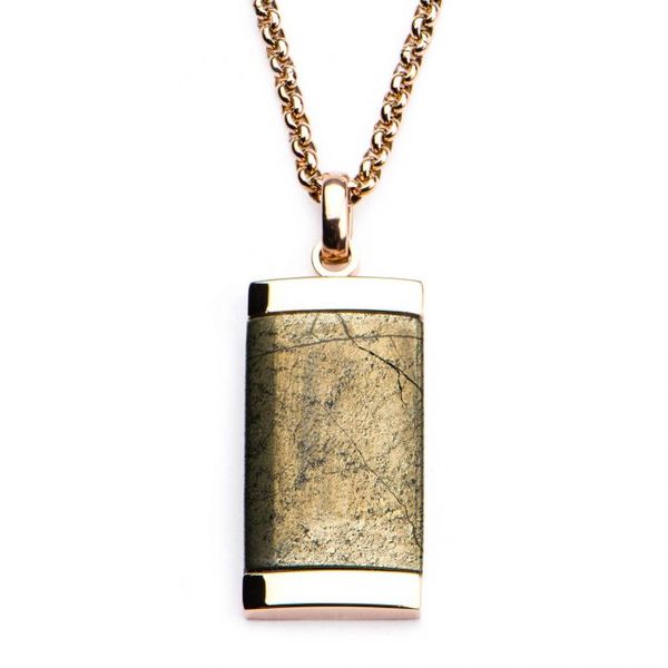 Chalcopyrite Dog Tag Pendant with Rose Gold Plated Chain Arezzo Jewelers Elmwood Park, IL
