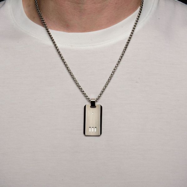 Black Plated Gun Metal Finish with CZ Dog Tag Pendant with Chain Image 2 Arezzo Jewelers Elmwood Park, IL