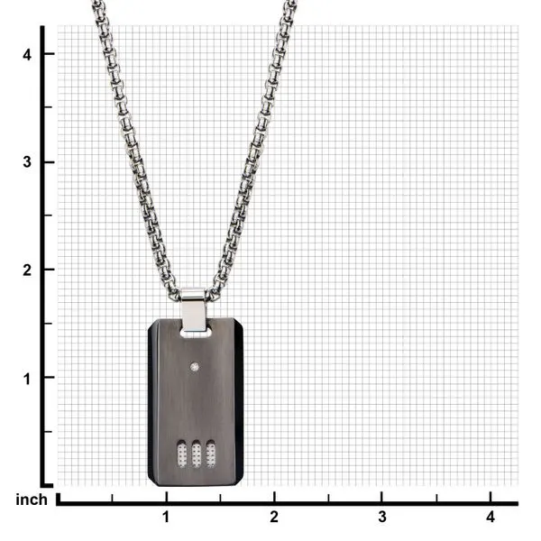 Black Plated Gun Metal Finish with CZ Dog Tag Pendant with Chain Image 3 Arezzo Jewelers Elmwood Park, IL