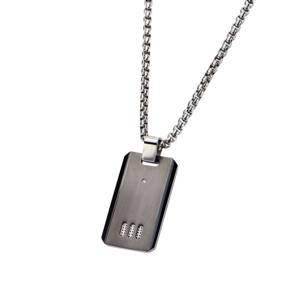 Black Plated Gun Metal Finish with CZ Dog Tag Pendant with Chain Image 4 Arezzo Jewelers Elmwood Park, IL