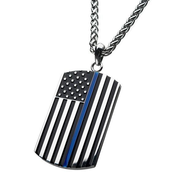 Thin Blue Line American Flag Police Officer Military Style Dog Tag Image 2 Arezzo Jewelers Elmwood Park, IL