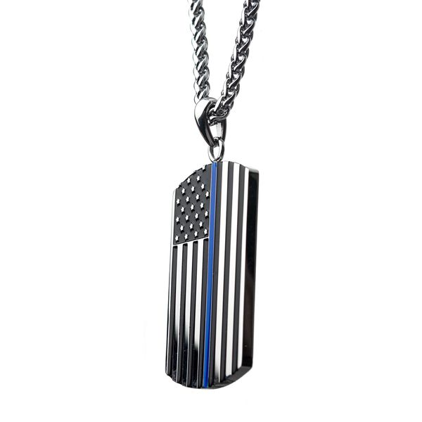 Thin Blue Line American Flag Police Officer Military Style Dog Tag Image 3 Arezzo Jewelers Elmwood Park, IL