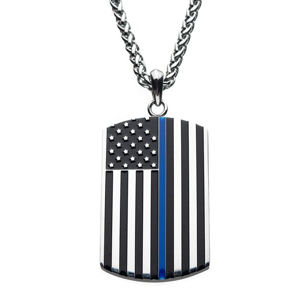 Thin Blue Line American Flag Police Officer Military Style Dog Tag Arezzo Jewelers Elmwood Park, IL
