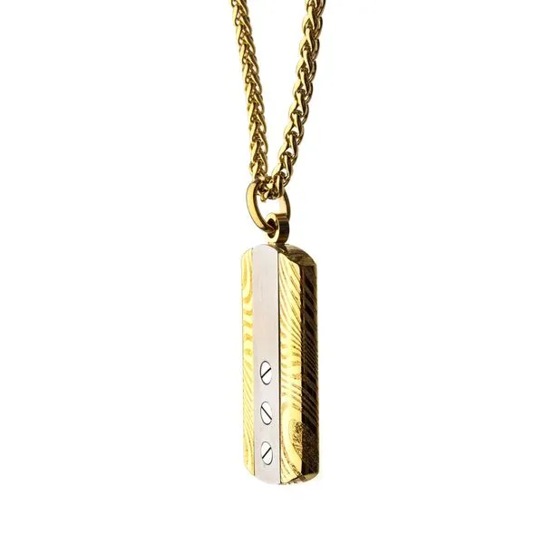 Damascus Steel Gold Plated Dog Tag with Chain Image 3 Arezzo Jewelers Elmwood Park, IL