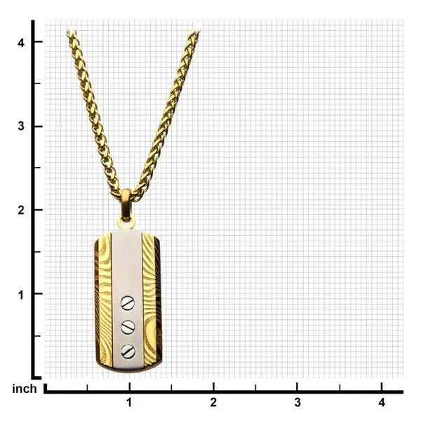 Damascus Steel Gold Plated Dog Tag with Chain Image 4 Arezzo Jewelers Elmwood Park, IL