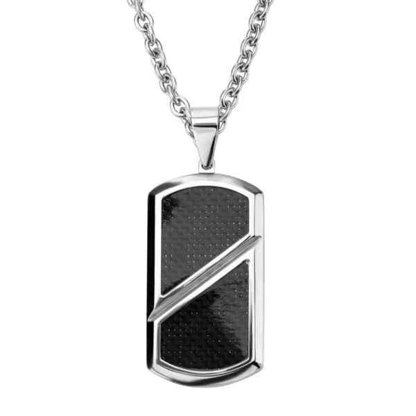 Carbon Fiber Inlayed Dog Tag Stainless Steel Pendant Arezzo Jewelers Elmwood Park, IL