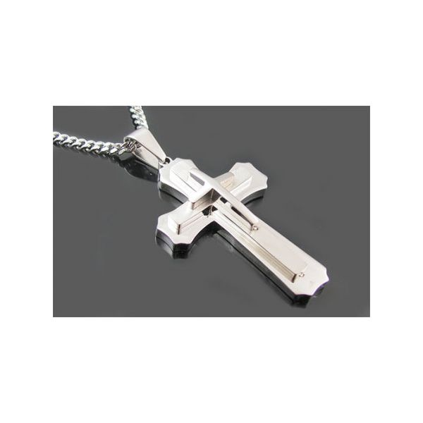 Mens Stainless Steel Layered Cross Pendant Necklace Image 2 Arezzo Jewelers Elmwood Park, IL