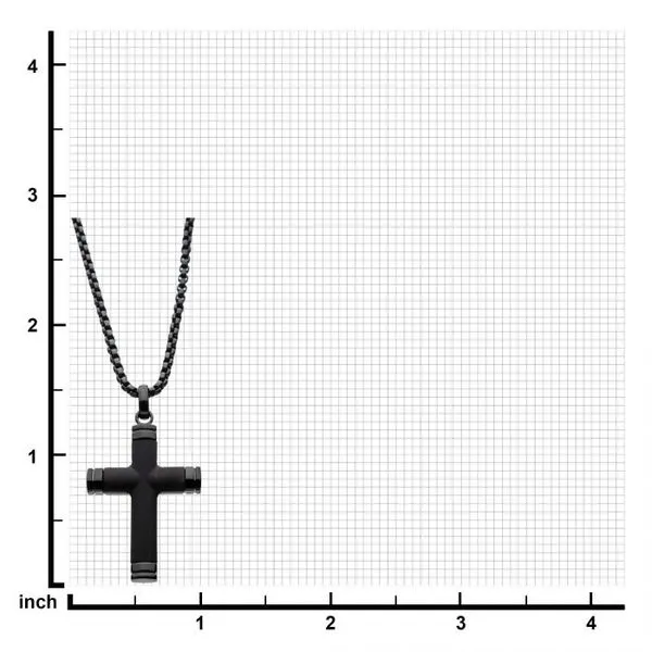 Black Plated Genuine Ebony Wood Inlayed Cross Pendant with Black Bold Box Chain Image 2 Arezzo Jewelers Elmwood Park, IL