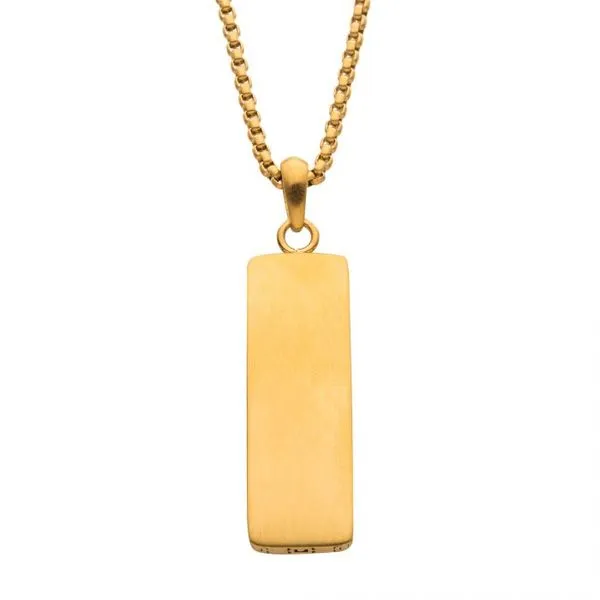 18K Gold IP Engravable Drop Pendant with Round Box Chain Arezzo Jewelers Elmwood Park, IL