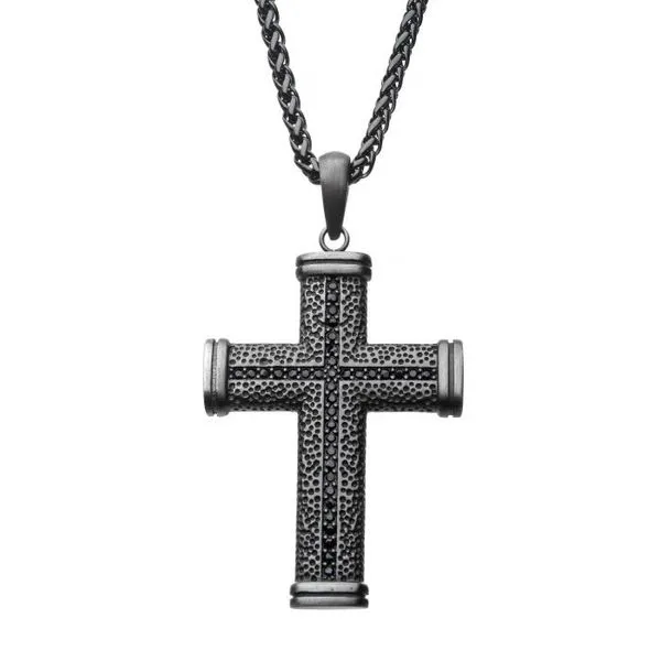 Stainless Steel Antique Bronze Plated with Black CZ Pendant with Wheat Chain Arezzo Jewelers Elmwood Park, IL