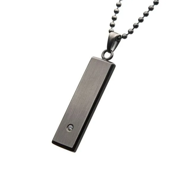 Stainless Steel with 2mm Clear CZ Tag Pendant with Ball Chain Image 2 Arezzo Jewelers Elmwood Park, IL