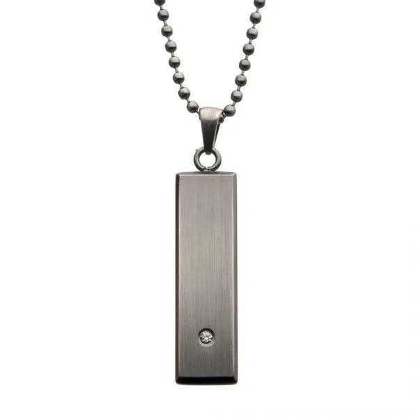 Stainless Steel with 2mm Clear CZ Tag Pendant with Ball Chain Arezzo Jewelers Elmwood Park, IL