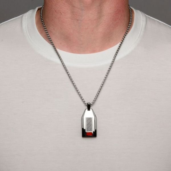Red and Black Carbon Fiber Steel Pendant with Chain Image 3 Arezzo Jewelers Elmwood Park, IL