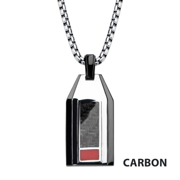 Red and Black Carbon Fiber Steel Pendant with Chain Arezzo Jewelers Elmwood Park, IL