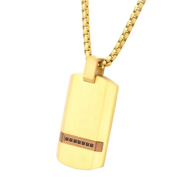 18Kt Gold IP Steel Matte Finish Dog Tag Pendant Image 2 Arezzo Jewelers Elmwood Park, IL