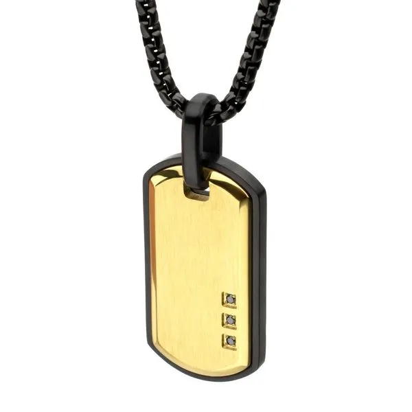 Satin Finish Black Frame Inlay 18Kt Gold IP Steel Identity Tag Pendant Image 2 Arezzo Jewelers Elmwood, IL