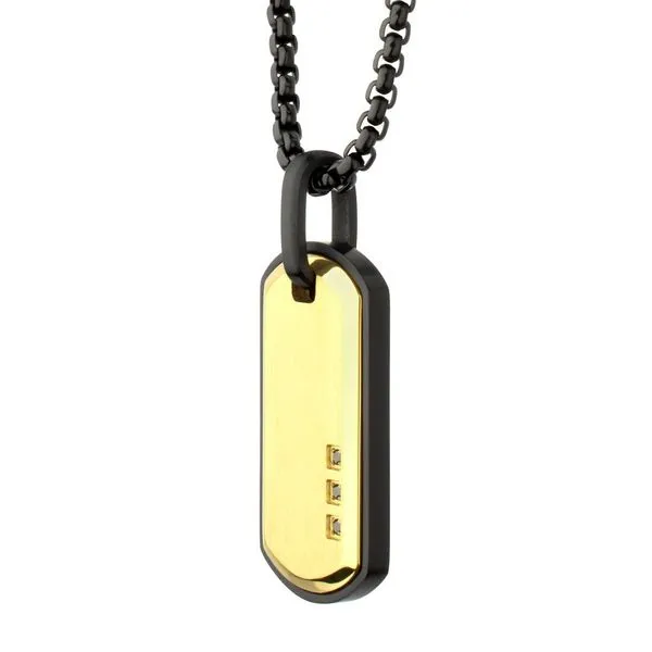 Satin Finish Black Frame Inlay 18Kt Gold IP Steel Identity Tag Pendant Image 3 Arezzo Jewelers Elmwood, IL