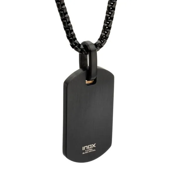 Satin Finish Black Frame Inlay 18Kt Gold IP Steel Identity Tag Pendant Image 4 Arezzo Jewelers Elmwood, IL