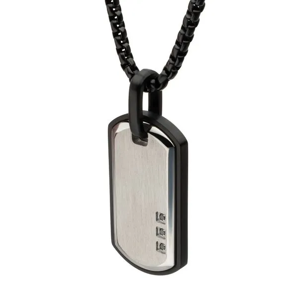 Satin Finish Black Frame Inlay Stainless Steel Identity Tag Pendant Image 2 Arezzo Jewelers Elmwood, IL