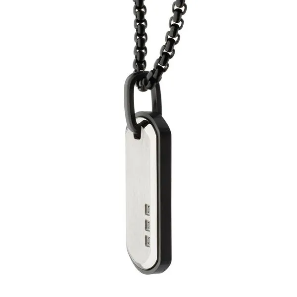 Satin Finish Black Frame Inlay Stainless Steel Identity Tag Pendant Image 3 Arezzo Jewelers Elmwood, IL