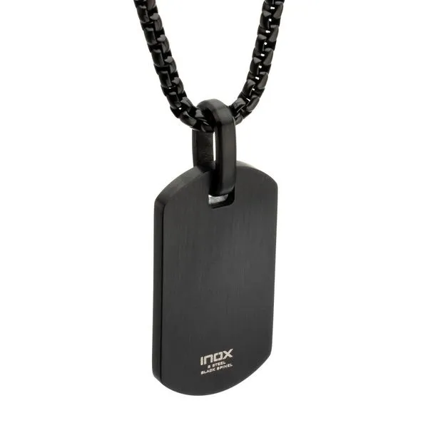 Satin Finish Black Frame Inlay Stainless Steel Identity Tag Pendant Image 4 Arezzo Jewelers Elmwood, IL