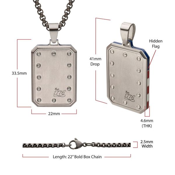 EST. 1776: Flag Profile Engraveable Tag Pendant Image 4 Arezzo Jewelers Elmwood Park, IL