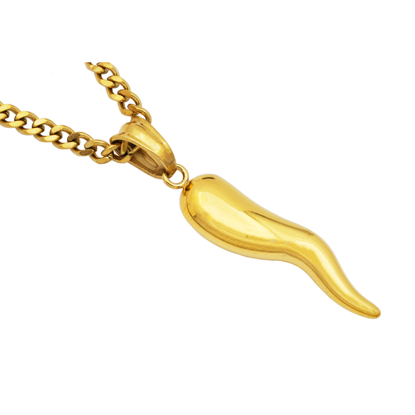 Mens Small Gold Stainless Steel Italian Horn Pendant Arezzo Jewelers Elmwood Park, IL