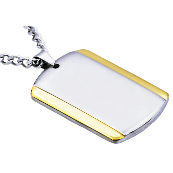 Mens Two Tone Gold Stainless Steel Dog Tag Pendant Arezzo Jewelers Elmwood Park, IL