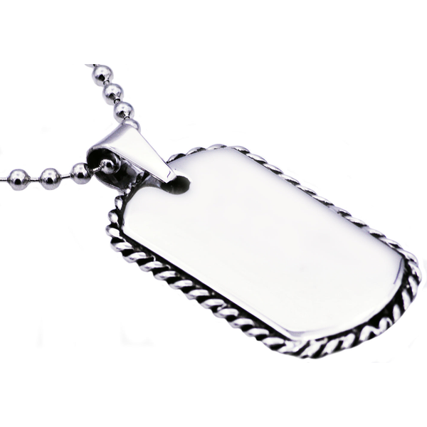 Mens Rope Border Stainless Steel Dog Tag Pendant Necklace Arezzo Jewelers Elmwood Park, IL