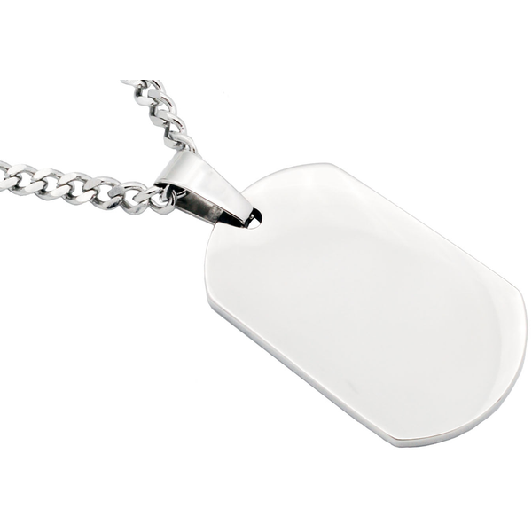 Mens Stainless Steel Engravable Dog Tag Pendant Necklace With 24