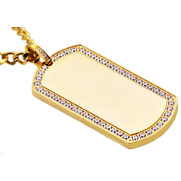 Mens Gold Stainless Steel Dog Tag Pendant With Cubic Zirconia Arezzo Jewelers Elmwood Park, IL
