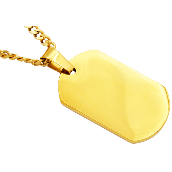 Mens Gold Stainless Steel Engravable Dog Tag Pendant Necklace With 24