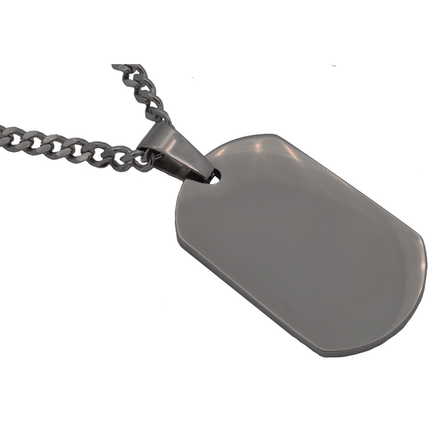 Mens Black Plated Stainless Steel Engravable Dog Tag Pendant Necklace With 24
