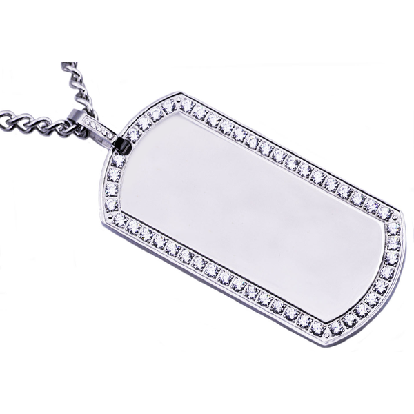 Mens Stainless Steel Dog Tag Pendant With Cubic Zirconia Arezzo Jewelers Elmwood Park, IL