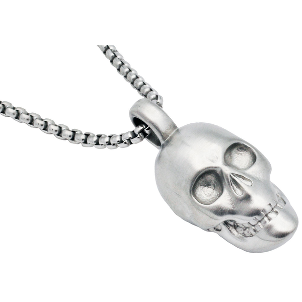 Mens Stainless Steel Skull Pendant Necklace With 24