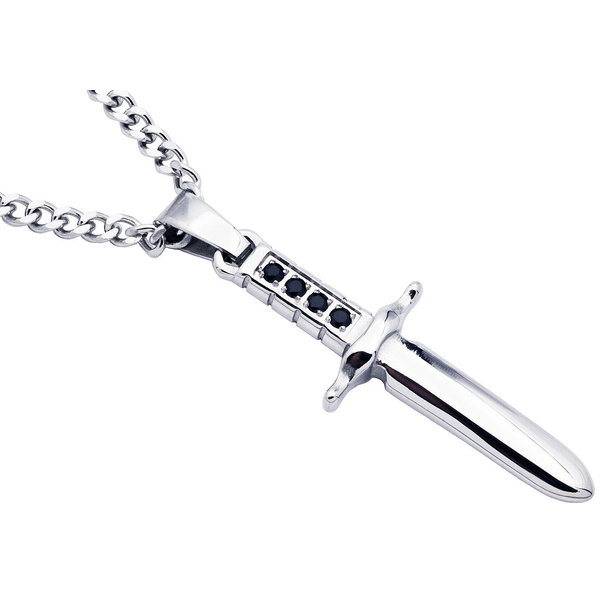 Mens Stainless Steel Dagger Pendant With Black Cubic Zirconia Arezzo Jewelers Elmwood Park, IL