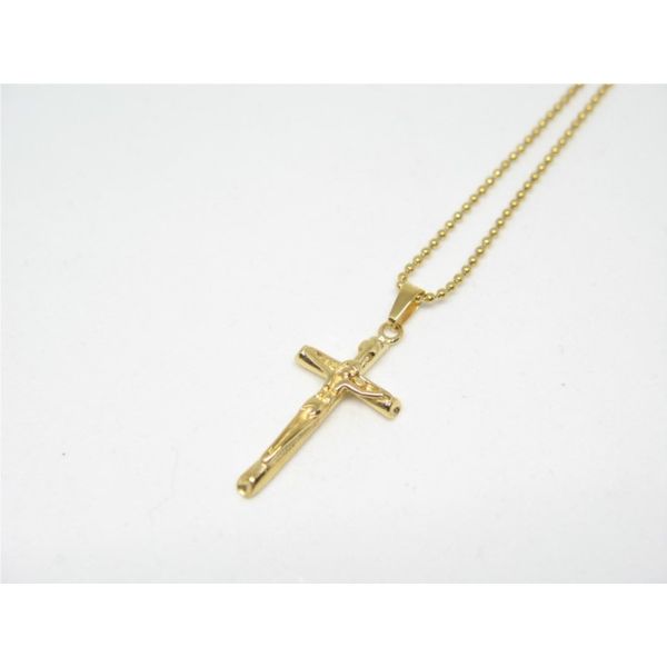 Gold Plated Stainless Steel Crucifix w/ Chain Arezzo Jewelers Elmwood Park, IL